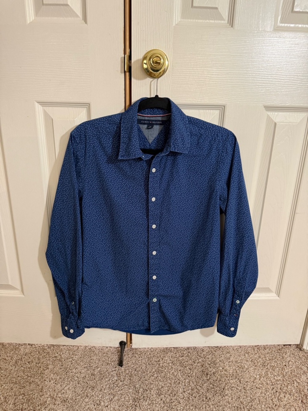 Tommy Hilfiger Button Up Shirt mens Small Blue Print Long Sleeve Preppy